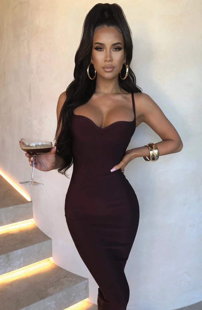 O.X NEW ARRIVALS Mayra Bandage Maxi Dress - Chocolate