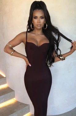 O.X NEW ARRIVALS Mayra Bandage Maxi Dress - Chocolate