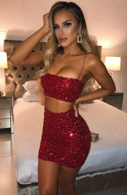 C.F Mellissa Skirt - Red Sequin