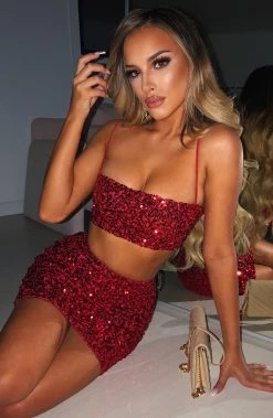 C.F NEW ARRIVALS Mellissa Top - Red Sequin