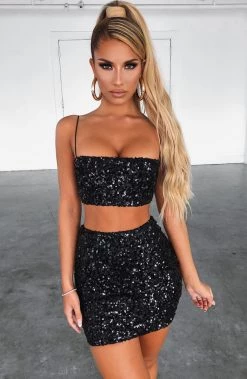 C.F Mellissa Skirt - Black Sequin BACK IN