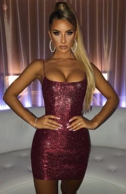 L.F Mikayla Mini Dress - Magenta Glitter NEW ARRIVALS