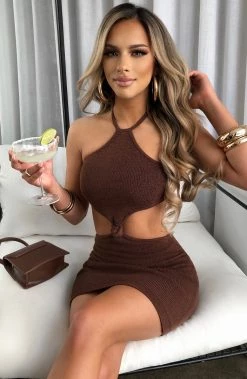 T.T NEW ARRIVALS Mimosa Mini Dress - Chocolate