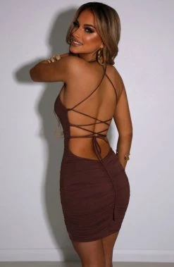 Y.Z NEW ARRIVALS Sabrina Mini Dress - Chocolate