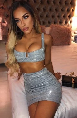 Z.Y Stella Mini Skirt - Silver Sparkle NEW ARRIVALS