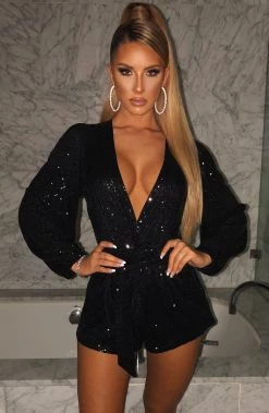 L.F Stella Playsuit - Black Sequin