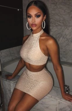 F.I NEW ARRIVALS Samara Mini Skirt - Gold Sparkle