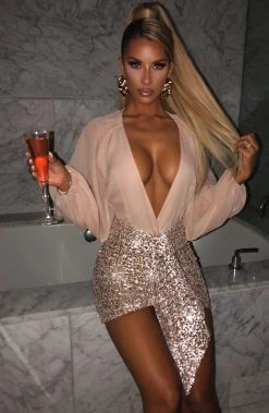 Y.Z NEW ARRIVALS Tarsha Mini Skirt - Nude