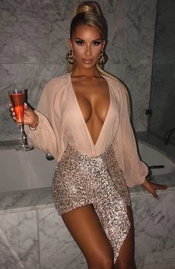 Y.Z NEW ARRIVALS Tarsha Mini Skirt - Nude