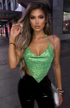 C.F NEW ARRIVALS Valery Diamante Top - Green