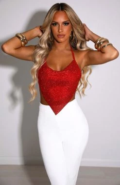 C.F NEW ARRIVALS Valery Diamante Top - Red