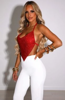 C.F NEW ARRIVALS Valery Diamante Top - Red