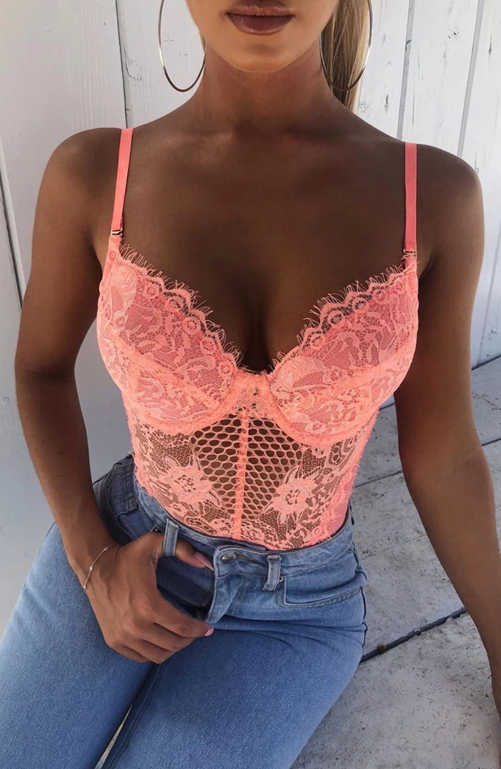 S.D NEW ARRIVALS Alayna Bodysuit - Neon Peach