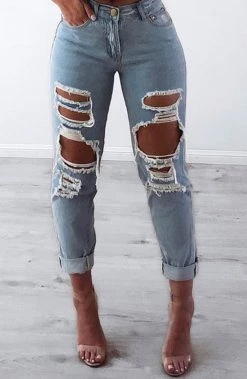 W.K NEW ARRIVALS Tiana Boyfriend Jeans - Light Blue
