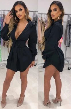 L.F NEW ARRIVALS Lenette Shirt Dress - Black