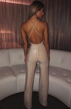L.F BACK IN LA Bish Jumpsuit - Gold Sparkle