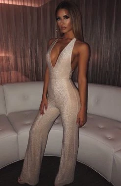 L.F BACK IN LA Bish Jumpsuit - Gold Sparkle