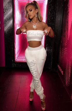 Z.Y Yasmin Diamante Trackpants - White NEW ARRIVALS